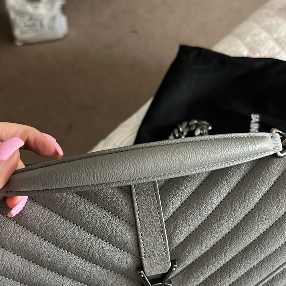NWT Yves Saint Laurent Gray Medium Chevron College Shoulder Bag - Picture 12 of 14